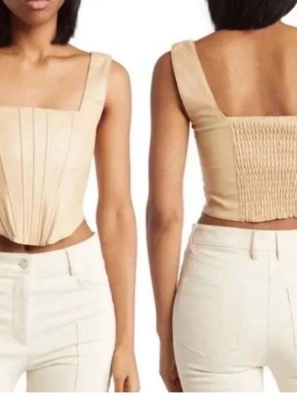 7 for all mankind cropped vegan leather corset crop top Beige